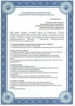 Приложение к свидетельству о допуске к строительным работам Тарасовский СРО в строительстве